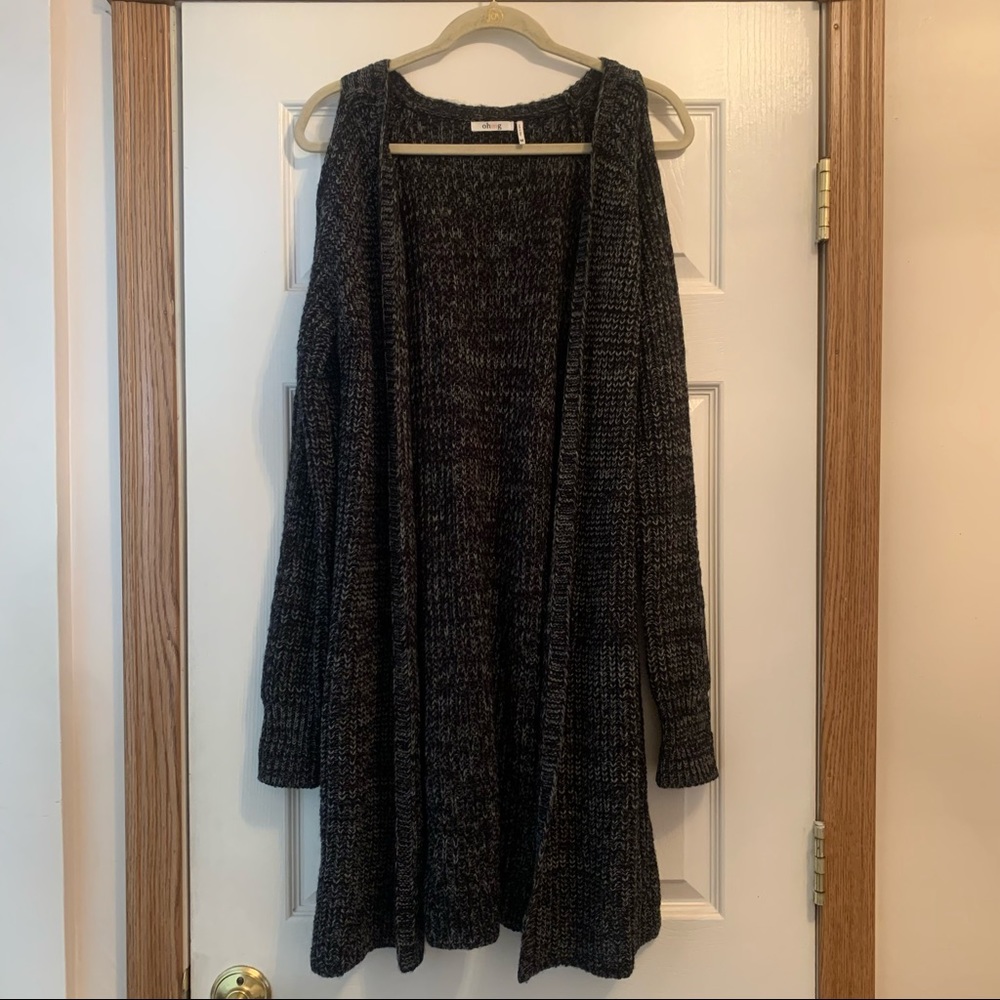 NWT ohmg dark grey long sleeve cardigan with sleeve cut outs